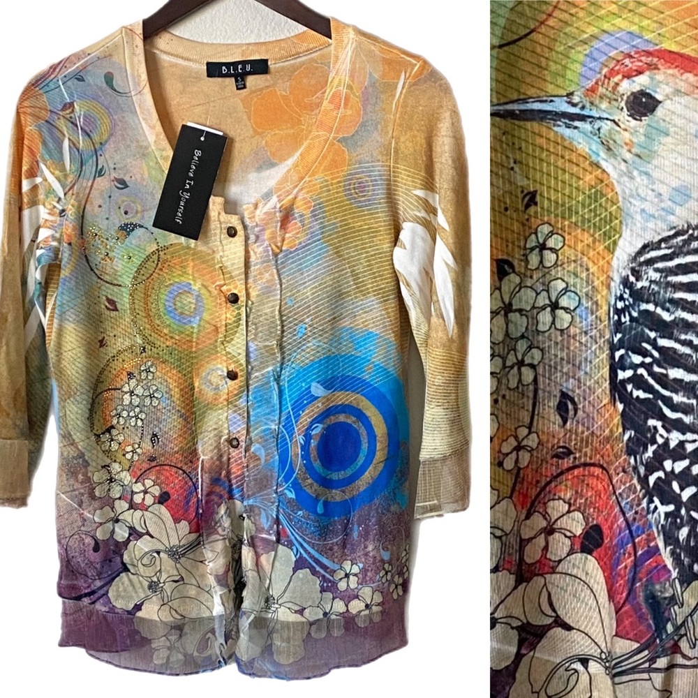 B.L.E.U. NWT Cardigan Novelty Bird Sz S